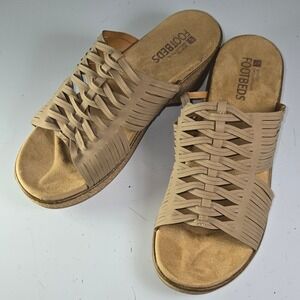 N069 White Mountain‎ Footbeds Women's Tan Woven Wedge Slide Sandals Size 9M